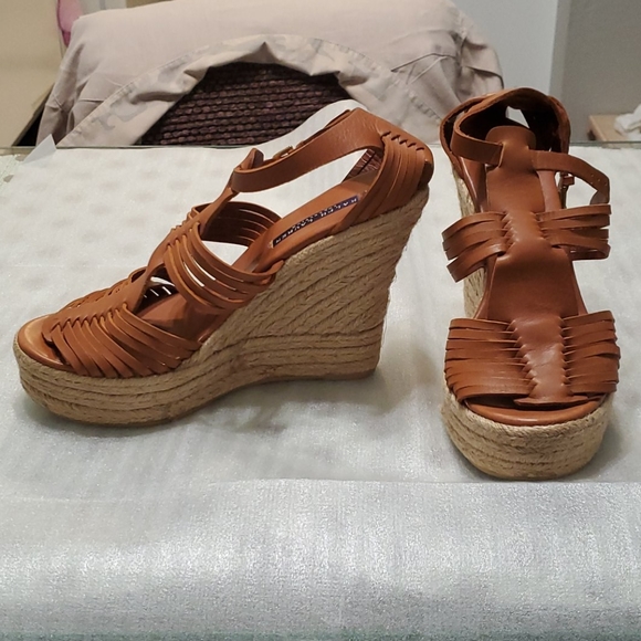 Ralph Lauren Brown leather wedge sandals - Picture 3 of 8